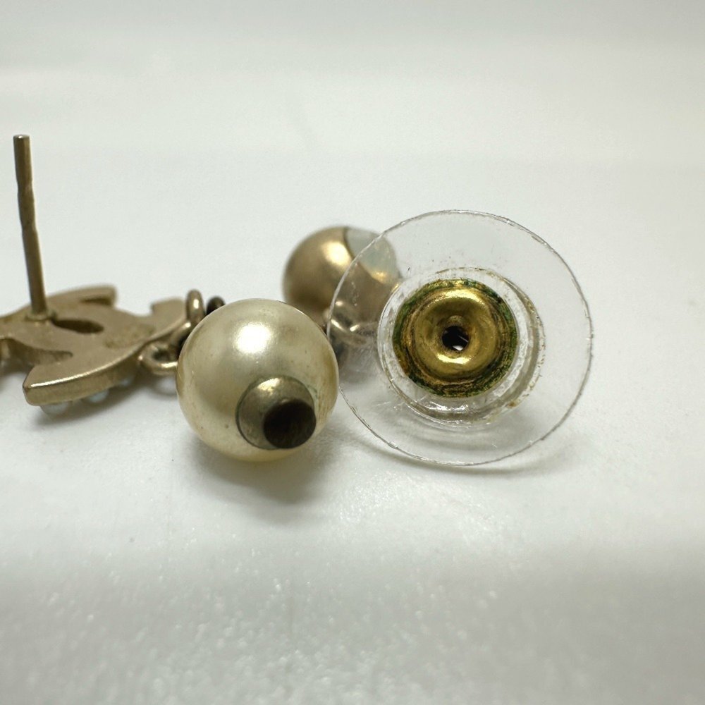CHANEL Authentic Gold Pearl Logo Earrings - Picture 11 of 12